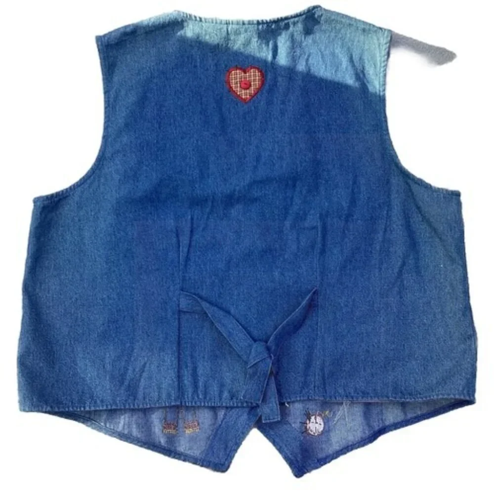 Vintage Bobbie Brooks Denim Vest size XL 16/18 School Unique Folk Art Craftcore - Picture 4 of 9